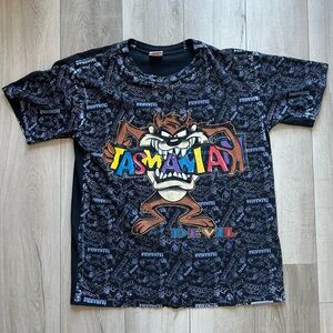Rare Vintage 90's Tasmanian Devil AOP Graphic T-Shirt Novel Teez Tag Size XL